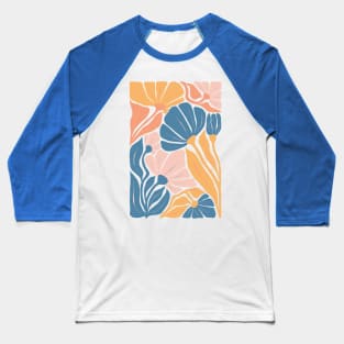 Blue Yellow Pink Abstract Flowers Baseball T-Shirt